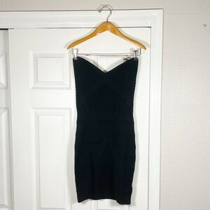 Bebe Black Strapless Tube Bodycon Sleeveless Y2K Dress Womens Size Medium